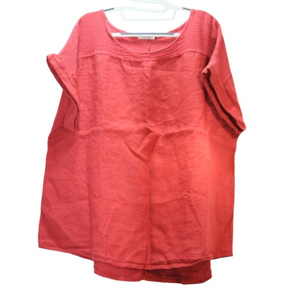 Lungo L’Arno 1X Coral Rust Red 100% Linen Top Made in Italy Plus Size Coastal - Picture 1 of 6